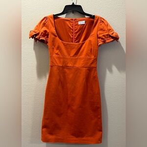 RED VALENTINO Vermillion orange, fitted mid-length cocktail dress